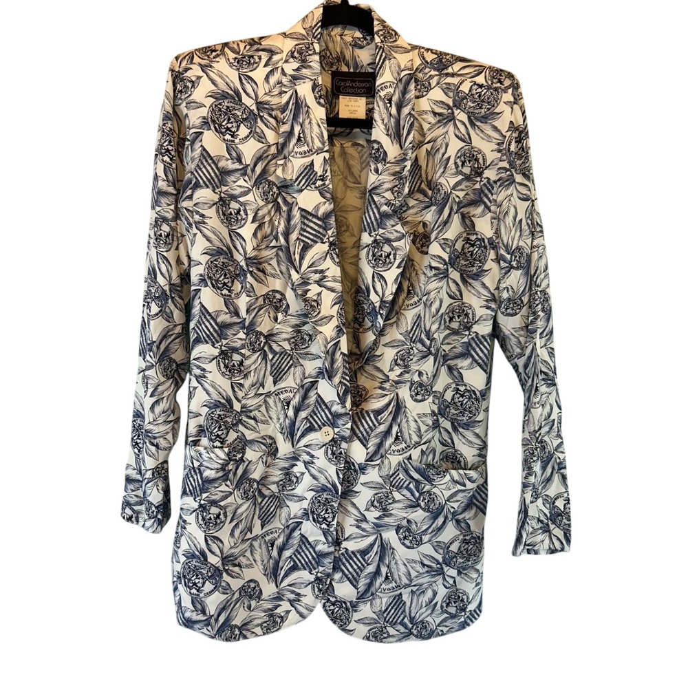Carol Anderson Collection Mens Blazer Jacket‎ Blue White Floral Print Size 9 10
